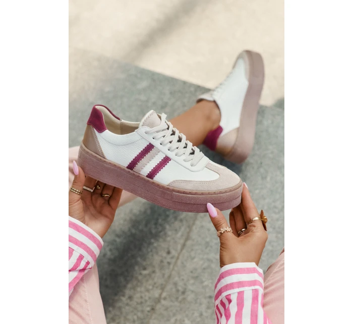 Kožené dámské sneakersy na platformě Zazoo N1234 béžovo-červené Kožené dámské sneakersy na platformě Zazoo N1234 béžovo-červené