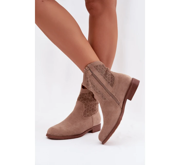 Dámské kotníkové boty na nízkém podpatku s vzorem Béžové model 22007414 - S.Barski Dámské kotníkové boty na nízkém podpatku s vzorem Béžové model 22007414 - S.Barski
