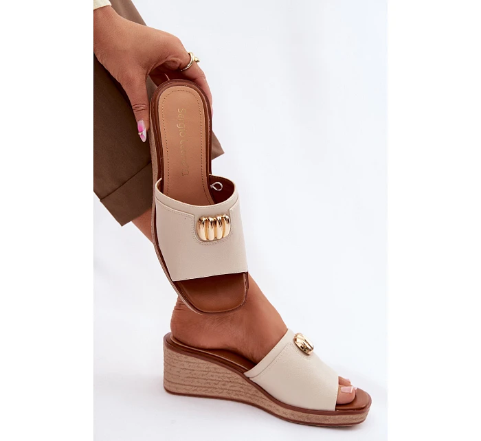 Dámské sandály na platformě s pleteniny Béžové model 22101415 - SERGIO LEONE Dámské sandály na platformě s pleteniny Béžové model 22101415 - SERGIO LEONE