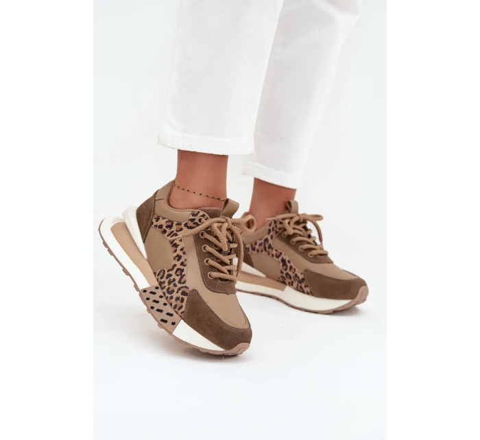 Dámské kožené tenisky na platformě s leopardím vzorem Artiker – hnědé Dámské kožené tenisky na platformě s leopardím vzorem Artiker – hnědé