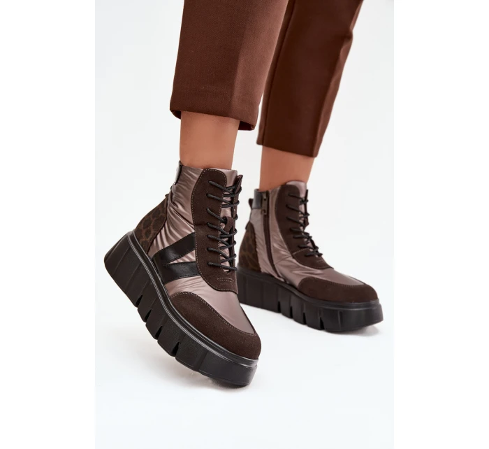 Zateplené dámské boty na platformě Vinceza – hnědé