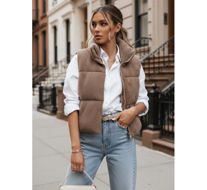 BEEWARM dámská vesta z ovčí kůže v barvě camel FashionStreet TY3800