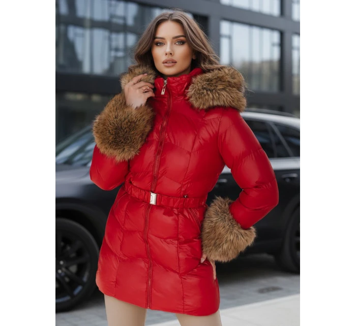 Dámská prošívaná zimní bunda s kapucí červená FashionStreet TY5321