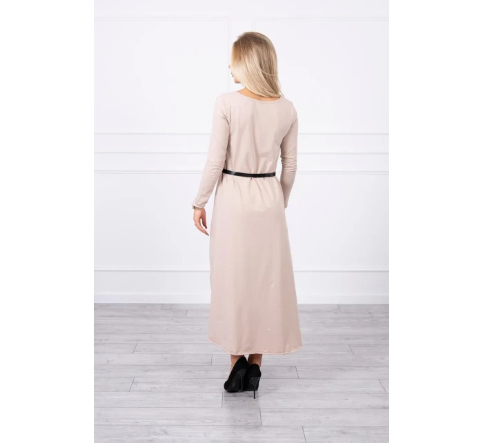 Šaty s ozdobným páskem a nápisem beige