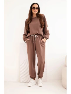 Dámský máslový komplet s volnou mikinou a kalhotami s nápisem LOVE čokoládový