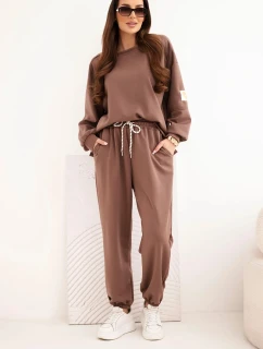 Dámský máslový komplet s volnou mikinou a kalhotami s nápisem LOVE čokoládový