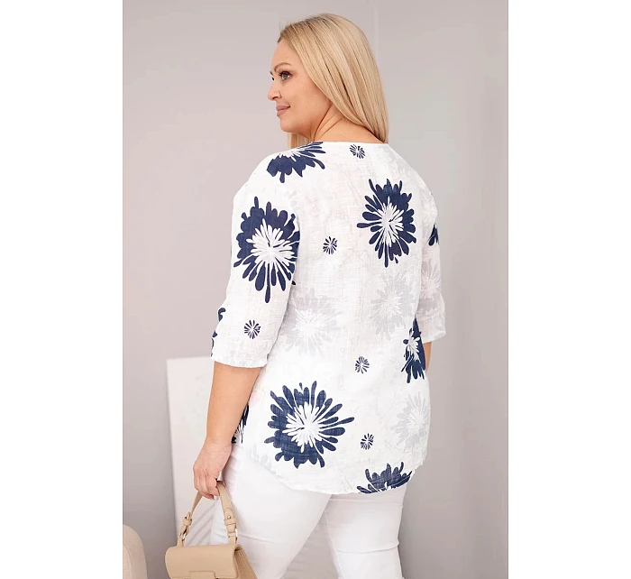 Dámská bavlněná halenka Plus Size s krátkým rukávem a knoflíky bílá