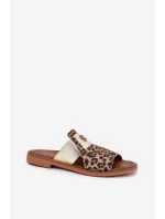 Elegantní Sandály Z Přírodní Kůže Na Ploché Podpatky model 21697414 Panterka - Zazoo