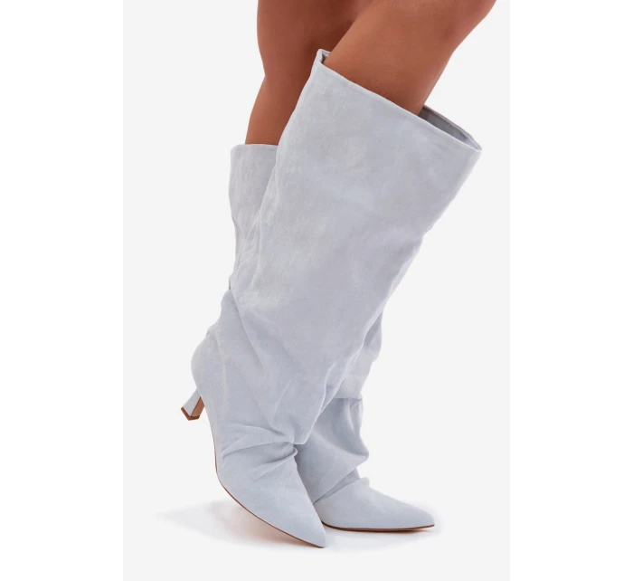 Kozačky s širokým lemem a na podpatku Modré model 22031782 - Boto