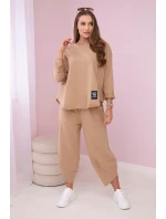 Bavlněná mikina kalhoty set Velbloud