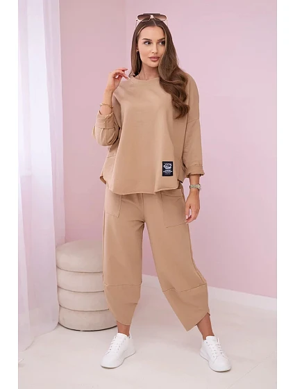 Bavlněná mikina kalhoty set Velbloud Bavlněná mikina kalhoty set Velbloud