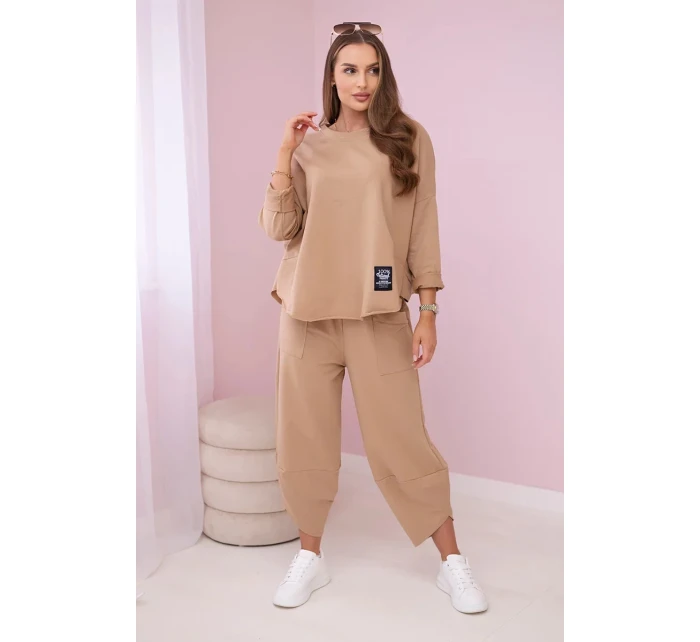 Bavlněná mikina kalhoty set Velbloud