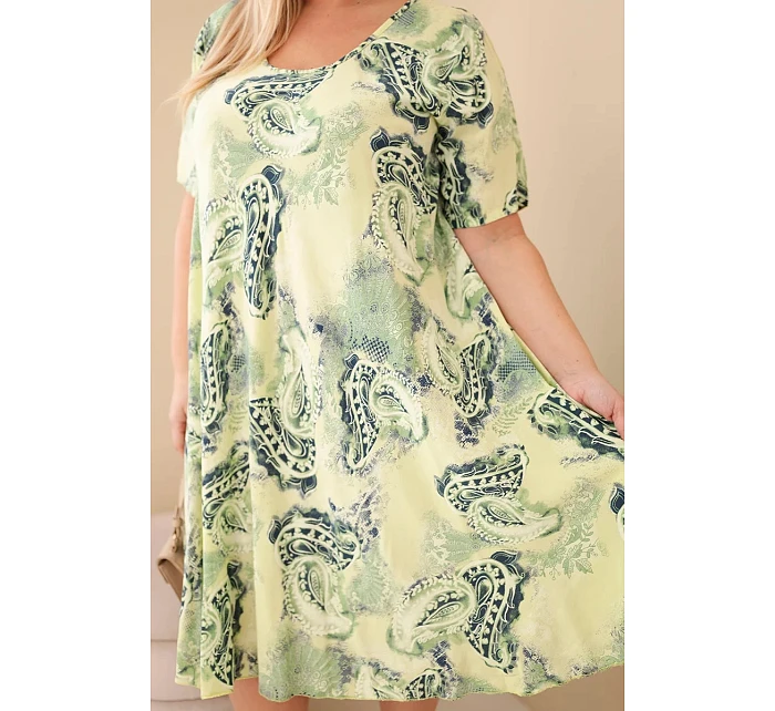 Dámské viskózové šaty pro s krátkým rukávem a potiskem světle zelená model 22043108 - K-Fashion