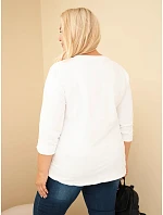 Dámská bavlněná mikina Plus Size s krajkovým pruhem a kapsou ecru Dámská bavlněná mikina Plus Size s krajkovým pruhem a kapsou ecru