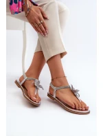 Dámské Ploché Sandály S Ozdobným Kvítkem Stříbrné Edoni Dámské Ploché Sandály S Ozdobným Kvítkem Stříbrné Edoni