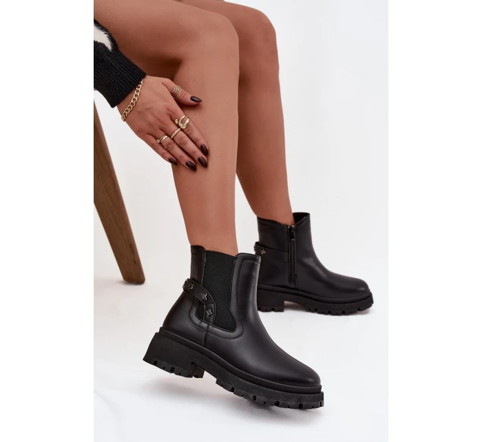 Kozačky kozačky na zip s detaily zateplené černé model 21747742 - Boto