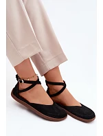 Semišové dámské baleríny Barefoot s mašličkami Zazoo 320 Černé