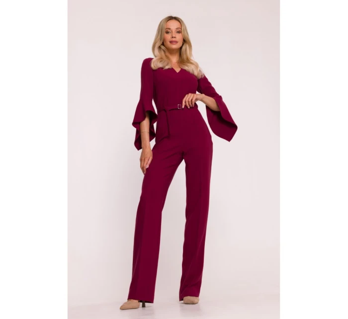 Kombinéza s rukávy bordó model 21319117 - STYLOVE Kombinéza s rukávy bordó model 21319117 - STYLOVE