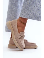 Dámské semišové mokasíny na plochém podpatku s ozdobou D&A béžová Dámské semišové mokasíny na plochém podpatku s ozdobou D&A béžová