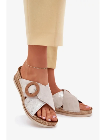 Dámské pantofle na klínu s ozdobnou přezkou Inblu – světle béžové