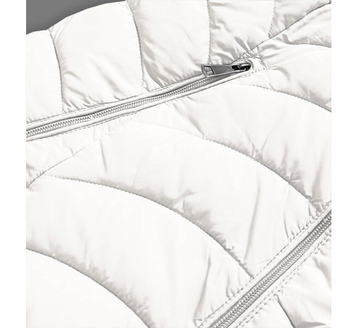 Krátká smetanovo-šedá oboustranná dámská zimní bunda (2M-21507)