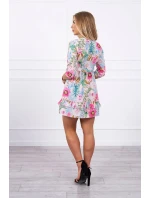 Květinové šaty s vázáním v pase, pudrově růžové