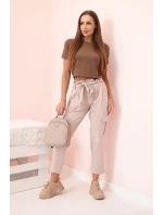 Dámské cargo kalhoty s vysokým pasem béžový