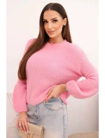 Svetr dámský z baby alpaky s bufí rukávy jasně růžový