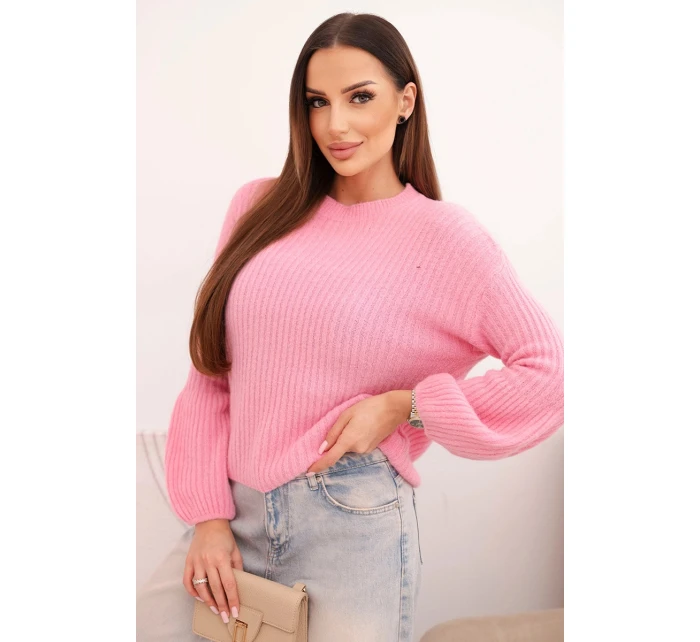 Svetr dámský z baby alpaky s bufí rukávy jasně růžový