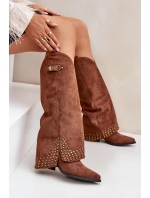 Kozačky S Ohnutým Holení Na Podpatku Hnědé Iveliri