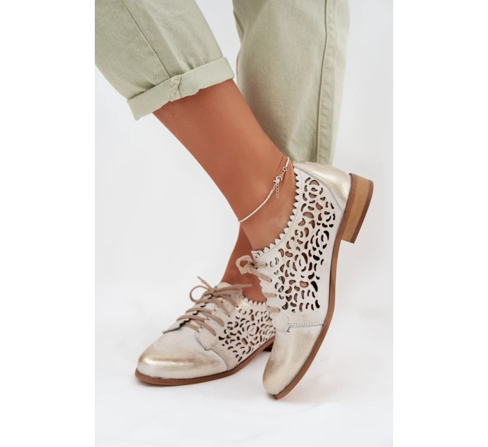 Kožené síťované dámské polobotky Zazoo 3195 zlaté