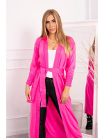 Dlouhý kardiganový svetr se zavazováním v pase růžově neonový
