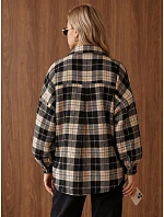 Kurtka damska koszulowa w kratę oversize granatowa FashionStreet TY6048 Kurtka damska koszulowa w kratę oversize granatowa FashionStreet TY6048