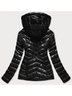 Krátká černá prošívaná dámská bunda s kapucí (CAN-333)