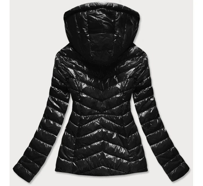 Krátká černá prošívaná dámská bunda s kapucí (CAN-333)