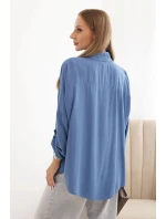 Dámská košile s viskózou a ozdobnými knoflíky a džínovým límcem modrá