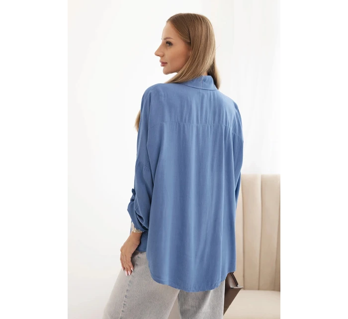 Dámská košile s viskózou a ozdobnými knoflíky a džínovým límcem modrá