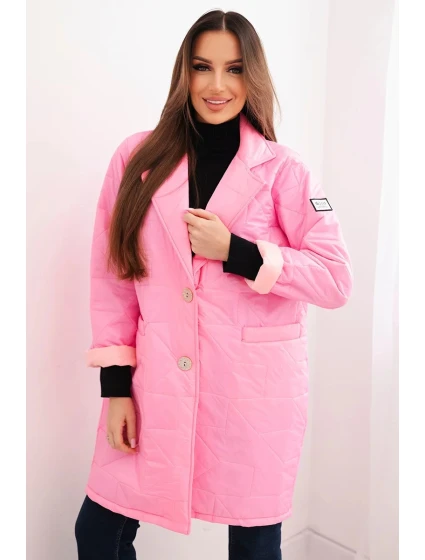 Dámská bunda Plus Size prošívaná s ozdobnými knoflíky a límcem jasno růžová Dámská bunda Plus Size prošívaná s ozdobnými knoflíky a límcem jasno růžová