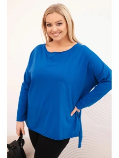 Dámská blůza Plus Size asymetrická s dlouhým rukávem chabrová