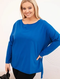 Dámská blůza Plus Size asymetrická s dlouhým rukávem chabrová