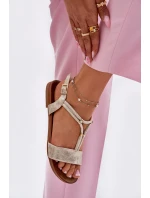 Dámské Plné Sandály S Pásky model 21698276 Zlaté - S.Barski Dámské Plné Sandály S Pásky model 21698276 Zlaté - S.Barski