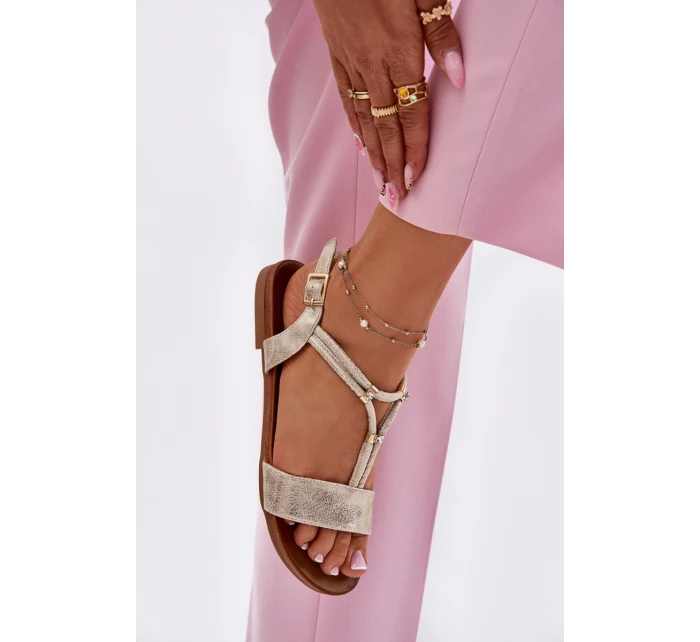 Dámské Plné Sandály S Pásky model 21698276 Zlaté - S.Barski Dámské Plné Sandály S Pásky model 21698276 Zlaté - S.Barski