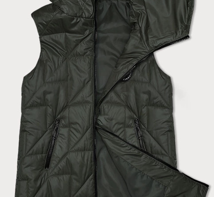 Prošívaná dámská vesta v khaki barvě s asymetrickou spodní částí S'West (B8237-11)