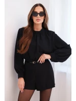 Elegantní dámský overal s dlouhým rukávem a páskem černý Elegantní dámský overal s dlouhým rukávem a páskem černý