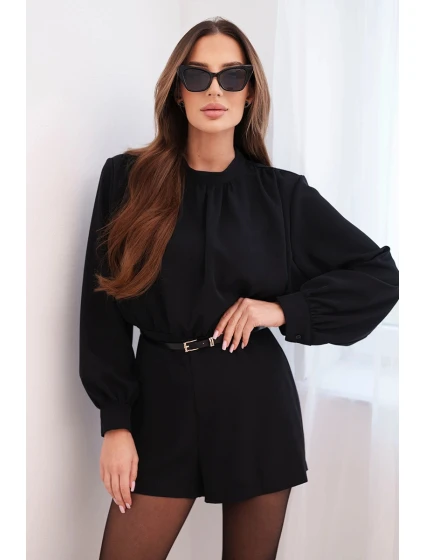 Elegantní dámský overal s dlouhým rukávem a páskem černý Elegantní dámský overal s dlouhým rukávem a páskem černý
