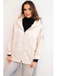 Dámská jarní prošívaná bunda s kapucí a zipem béžová