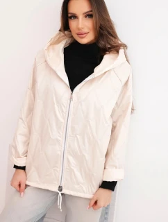 Dámská jarní prošívaná bunda s kapucí a zipem béžová
