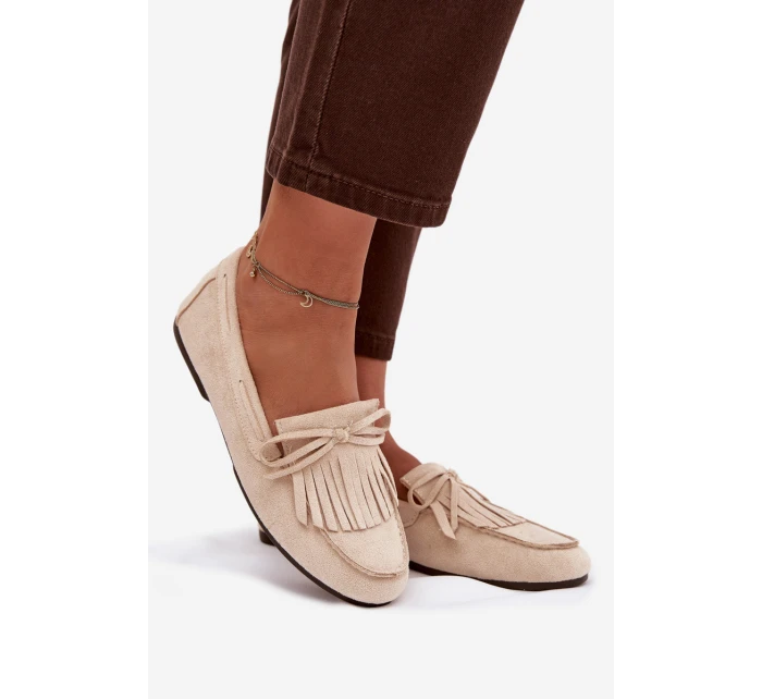 Dámské mokasíny s třásněmi světle béžové model 21915108 - Boto Dámské mokasíny s třásněmi světle béžové model 21915108 - Boto