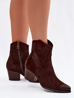 Dámské perforované kotníkové boty Kovbojky Vinceza 58150 Hnědé