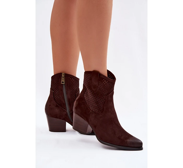Dámské perforované kotníkové boty Kovbojky Vinceza 58150 Hnědé
